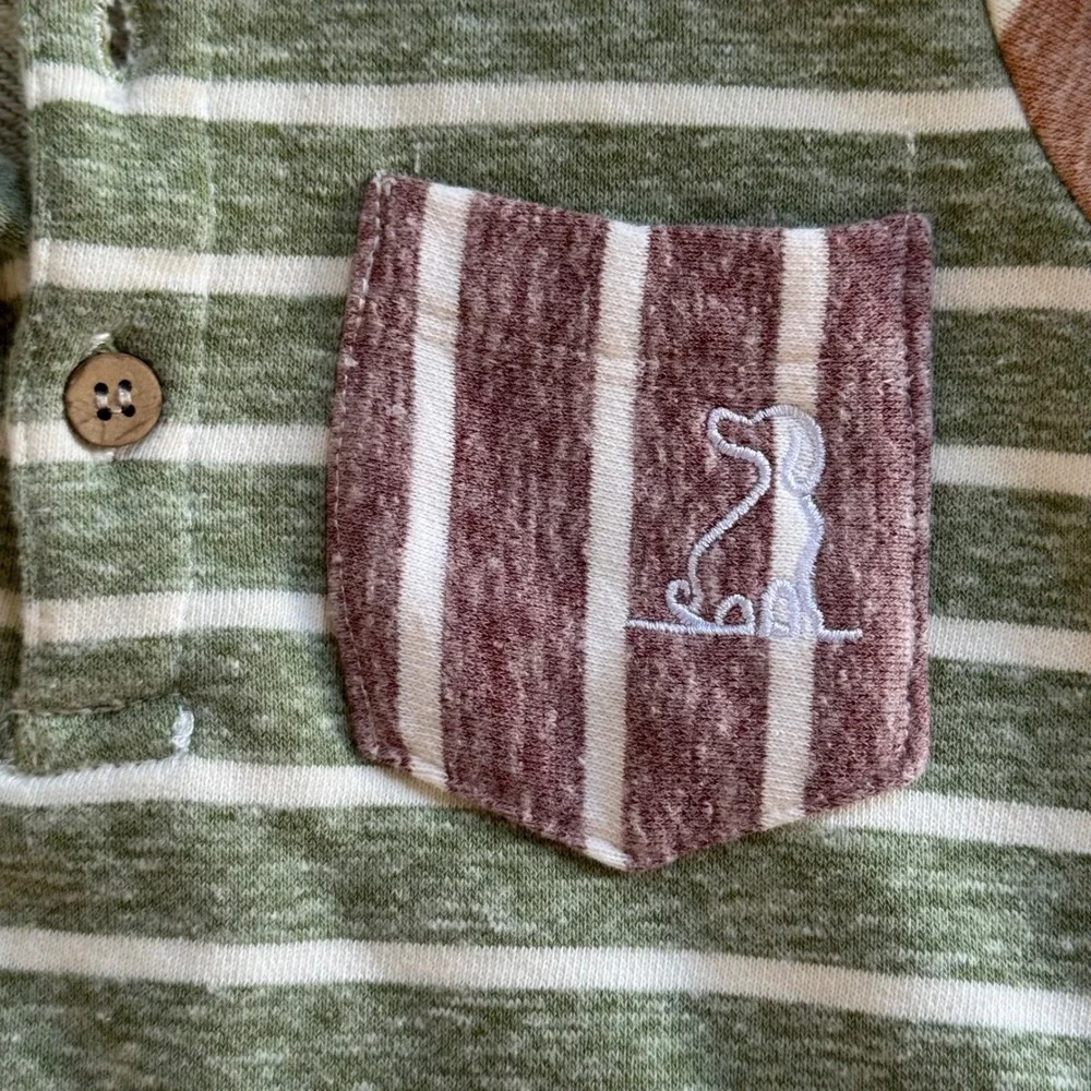 Me & Henry Kids Striped Polo Romper Sage Green Mauve Long Sleeve Size 12-18M 40